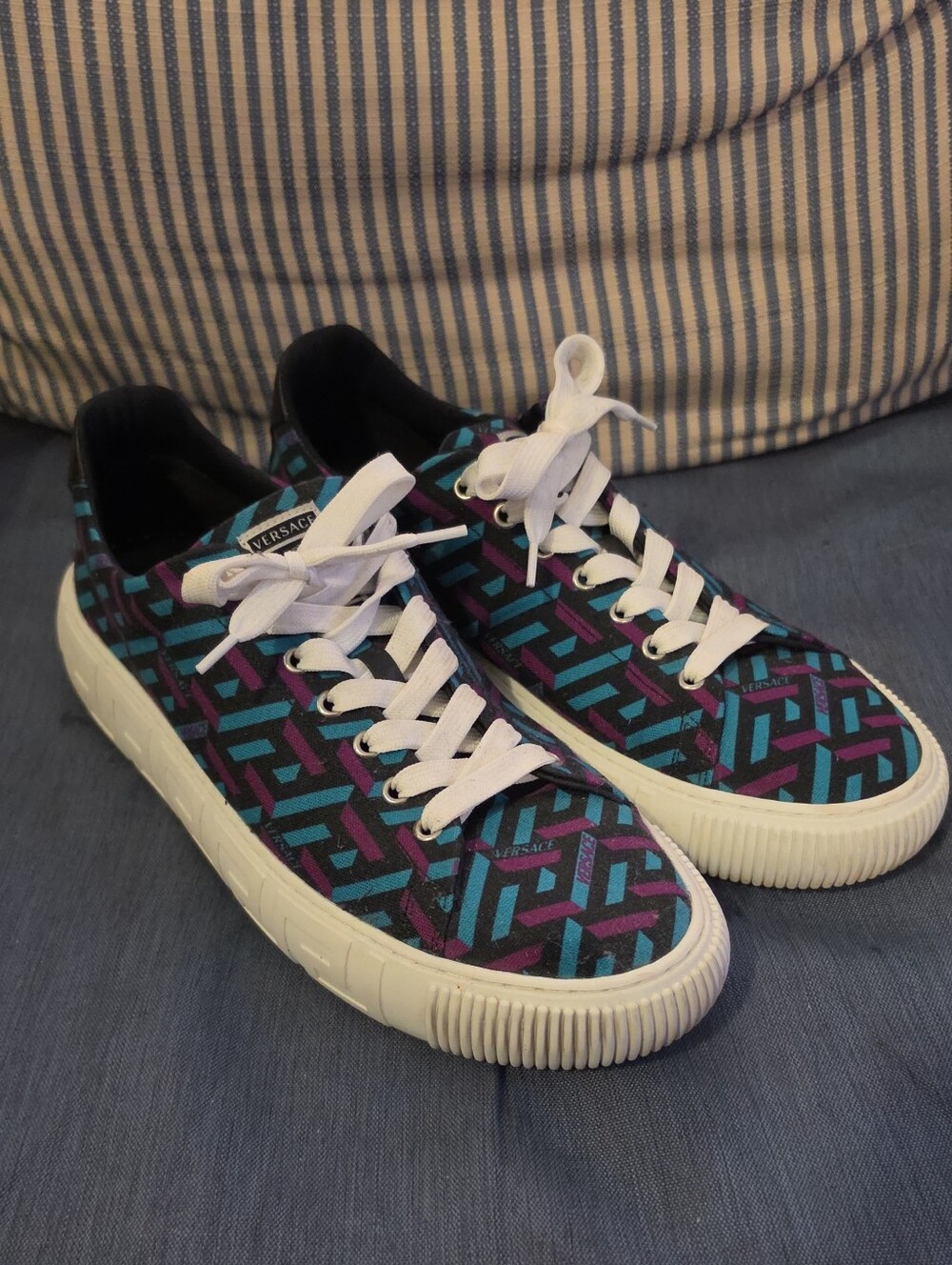 Versace La Greca Teal/Purple Low Top Shoes Mens Size 12 (Size 45)
